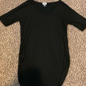 Black swoop neck top